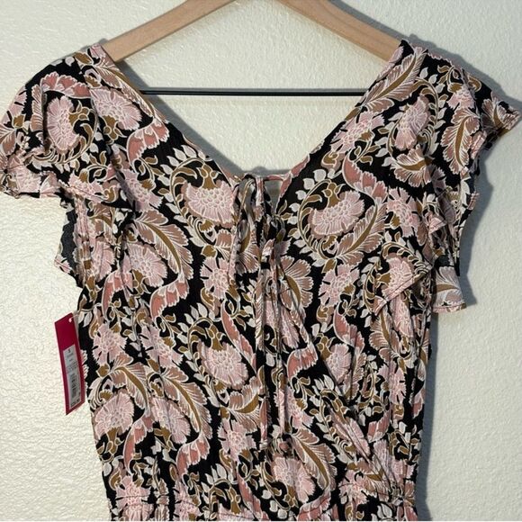 Xhilaration Pink and Gray Wrap Maxi Dress with Flutter Sleeves. - Picture 7 of 11